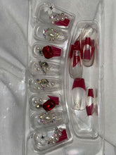 Load image into Gallery viewer, Maroon Stone Shimmery Fancy Party Bridal Press On Nails ( Set of 24 )
