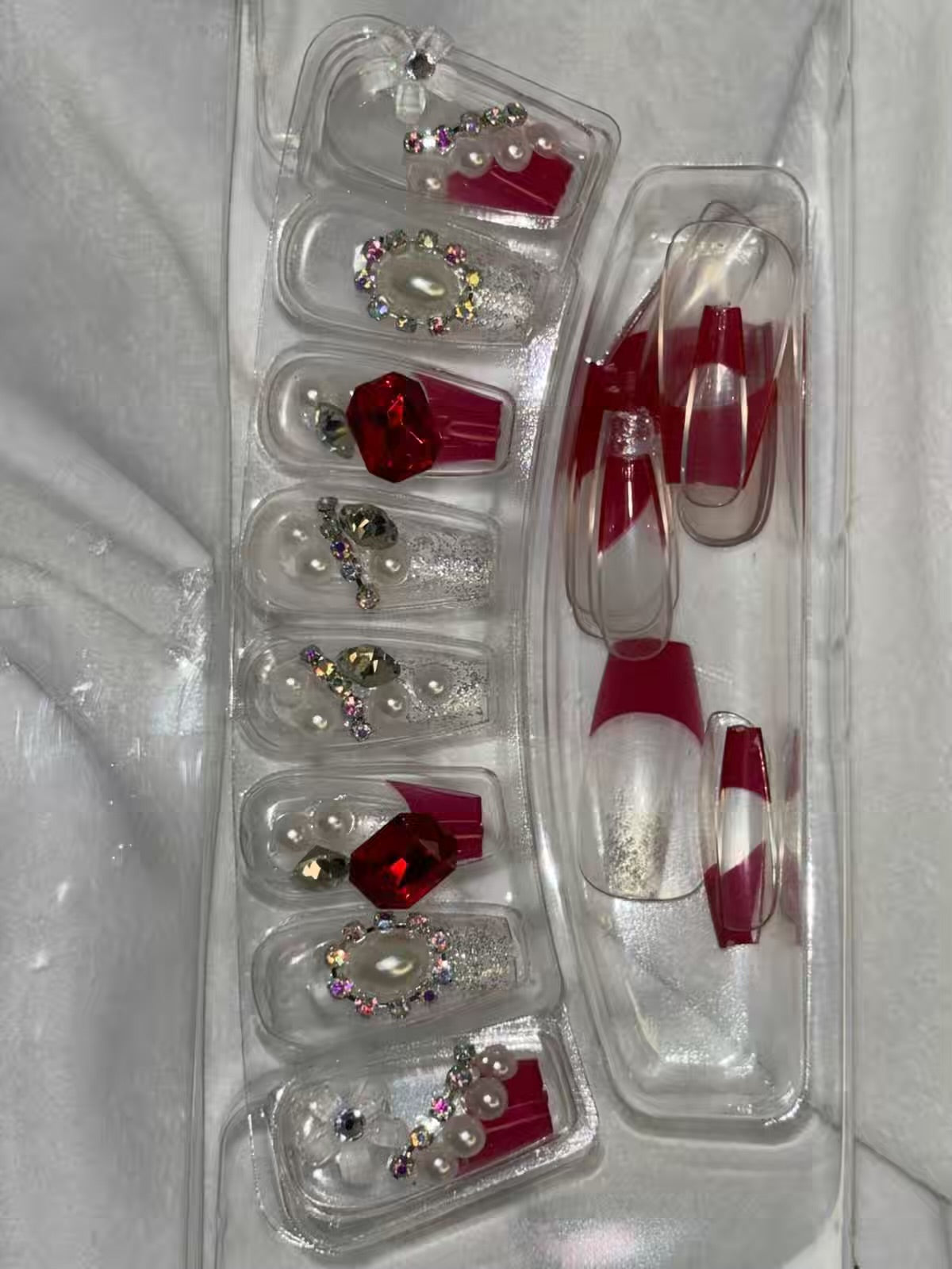 Maroon Stone Shimmery Fancy Party Bridal Press On Nails ( Set of 24 )