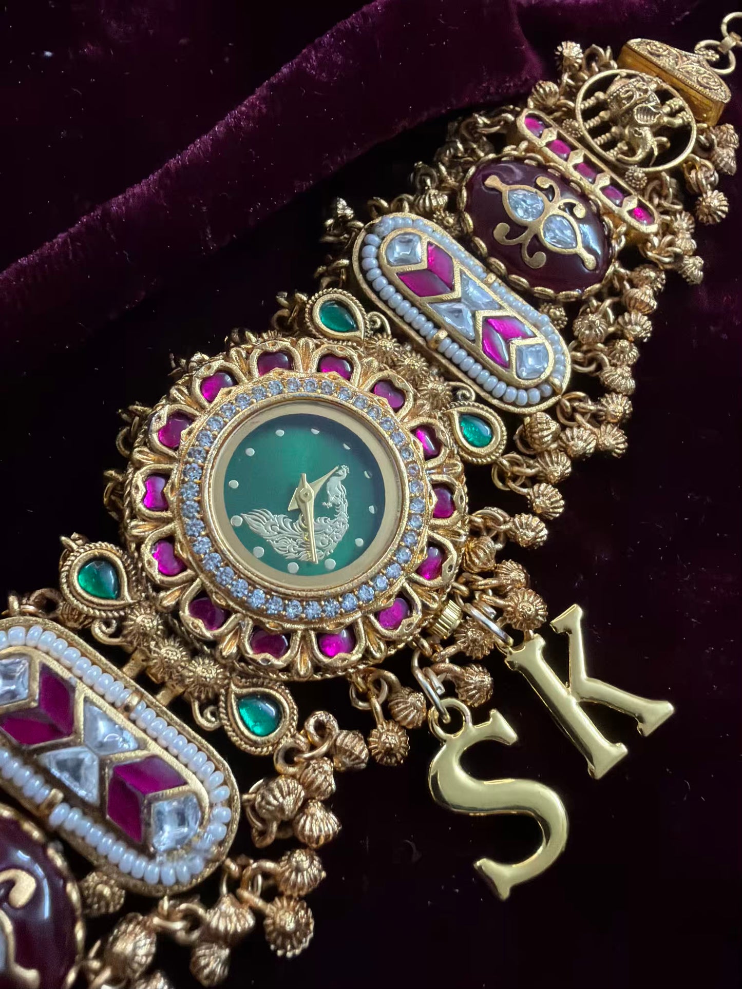 Green Peacock Dial  Maharani Kundan Watch Design Heritage Bracelet