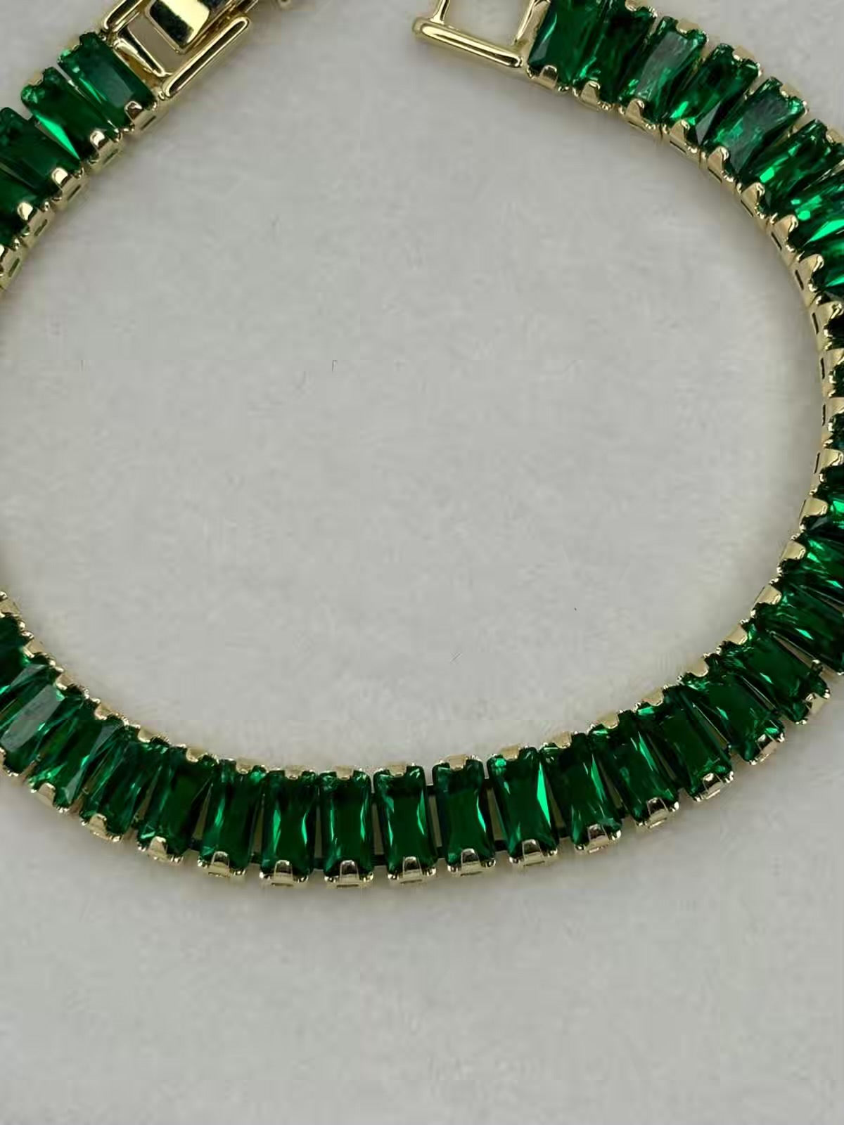 Dark Emerald Green Thick Shining Solitaire Diamonds Tennis Bracelet - Green Gold Colour ( Unisex )