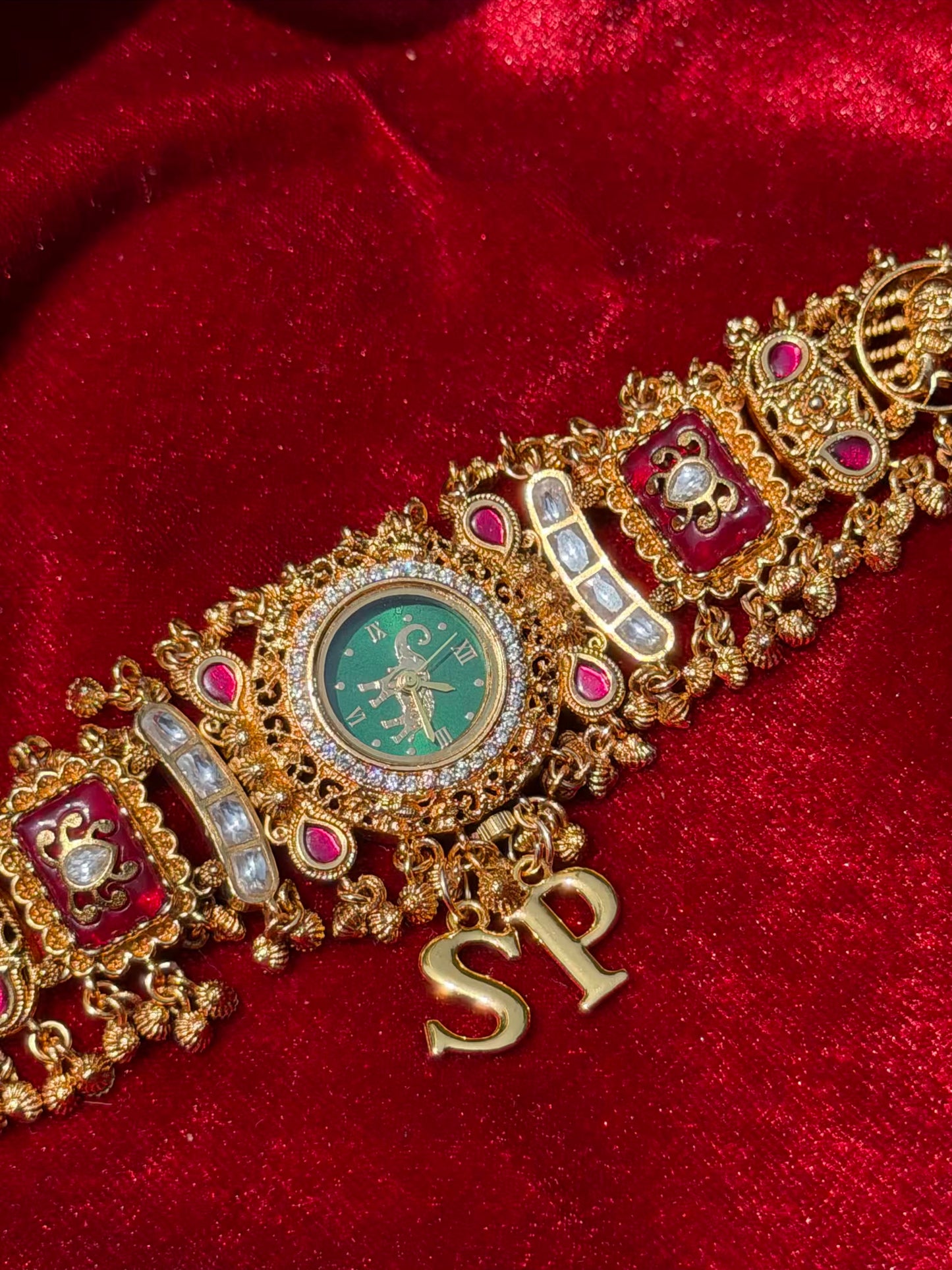 Green Dial Elephant Dial Maharani Watch Design Heritage Bracelet (Customise Initial )
