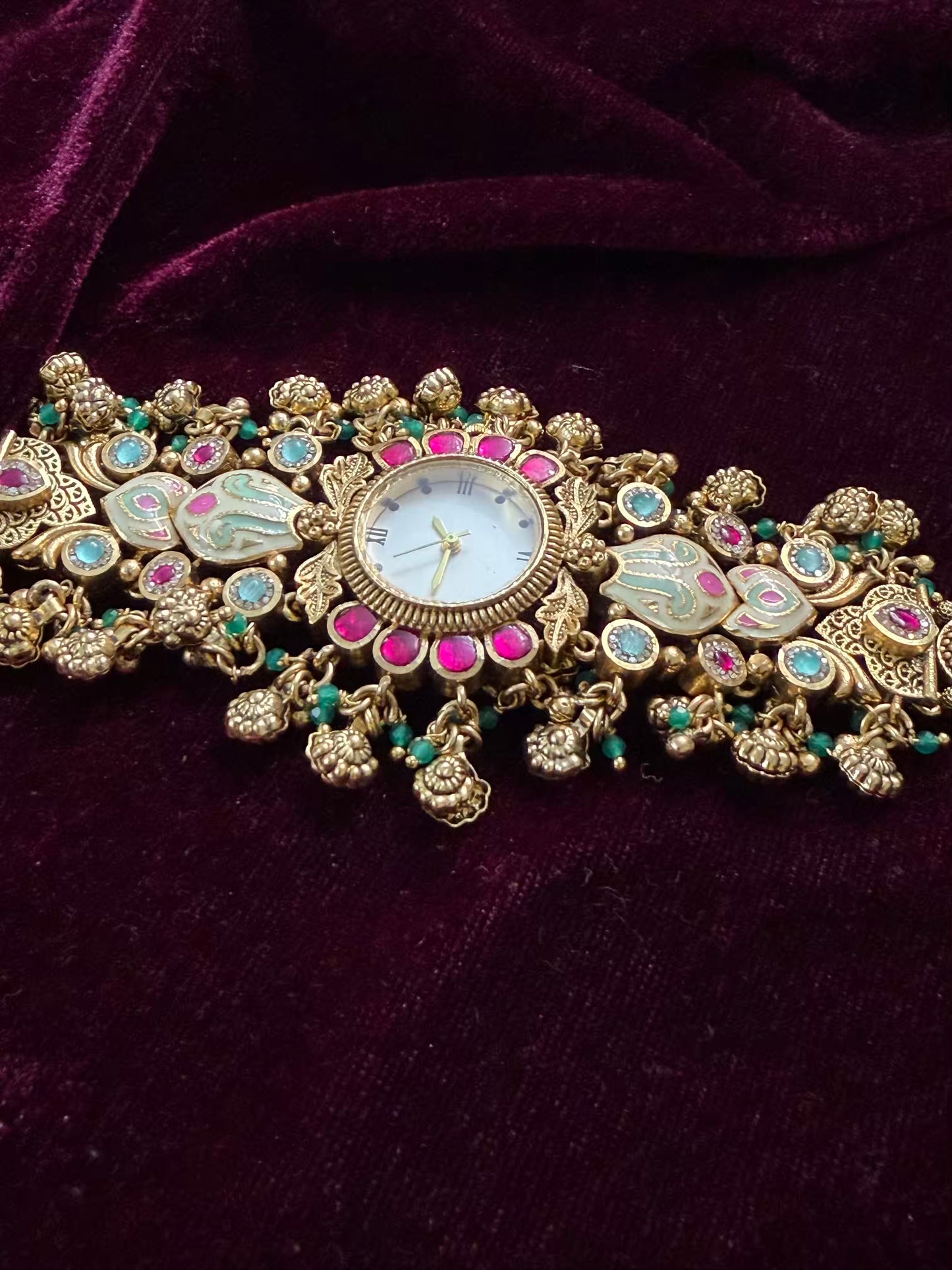 Pink Kundan Premium Gold Maharani Watch Design Heritage Bracelet