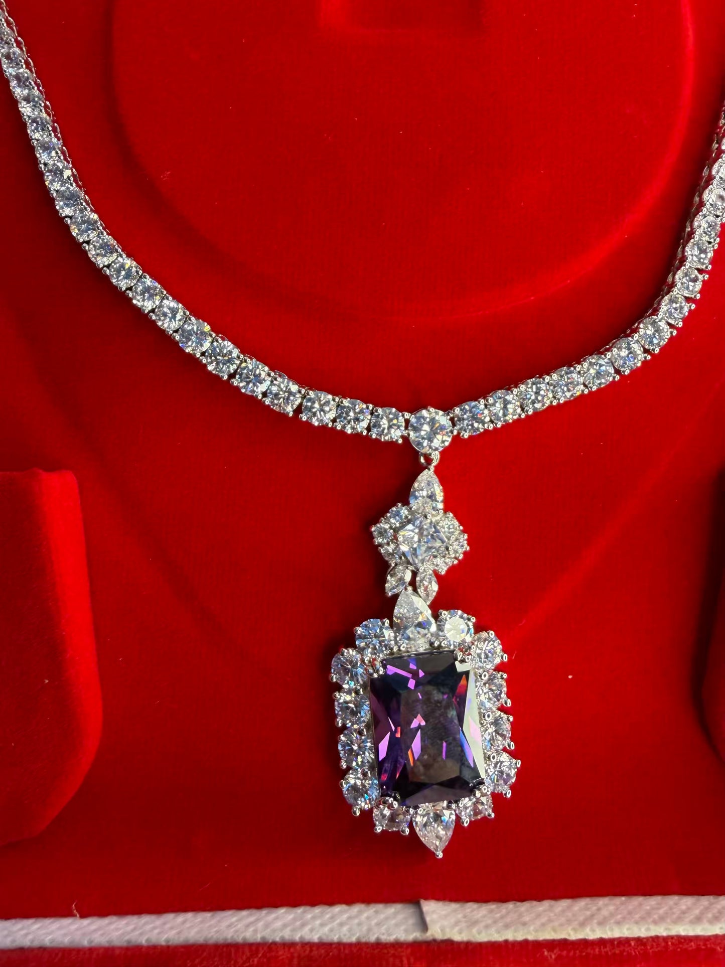 Amethyst Solitaire Rhodium Silver Necklace ( Open Delivery Available in Mumbai / Thane )( Prepaid / Partial COD )