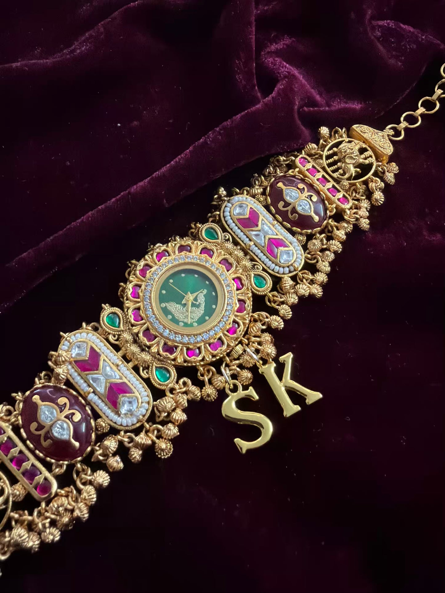 Green Peacock Dial  Maharani Kundan Watch Design Heritage Bracelet