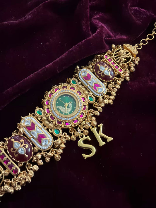 Green Peacock Dial  Maharani Kundan Watch Design Heritage Bracelet