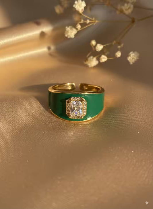 Green Diamond Gold Plated Premium Ring (Adjustable)
