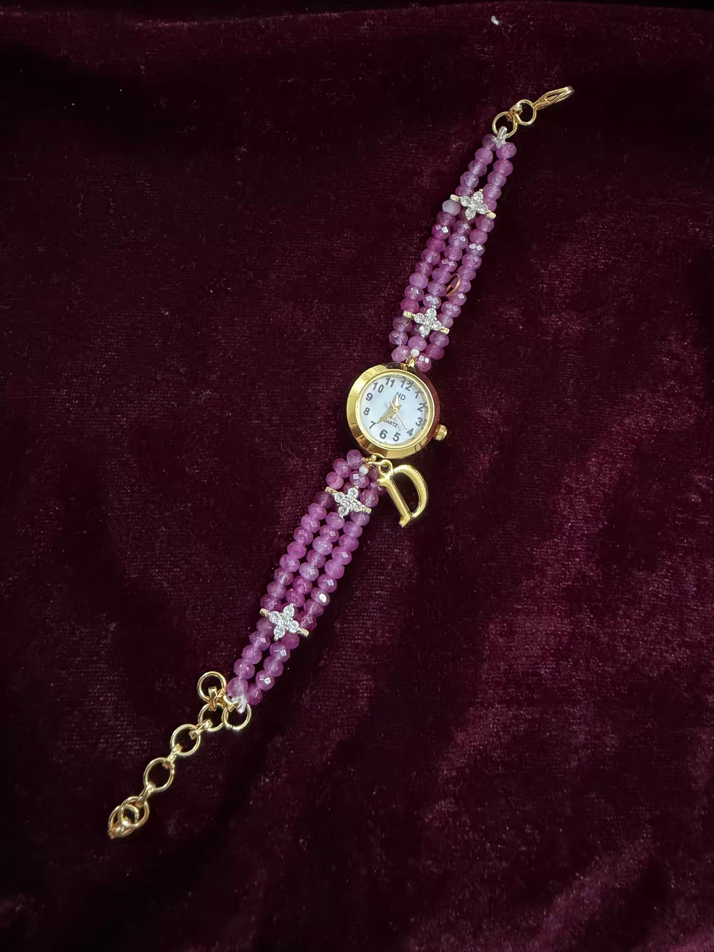 Magenta Crystal Beaded Affordable Maharani Kundan Watch Design Heritage Bracelet