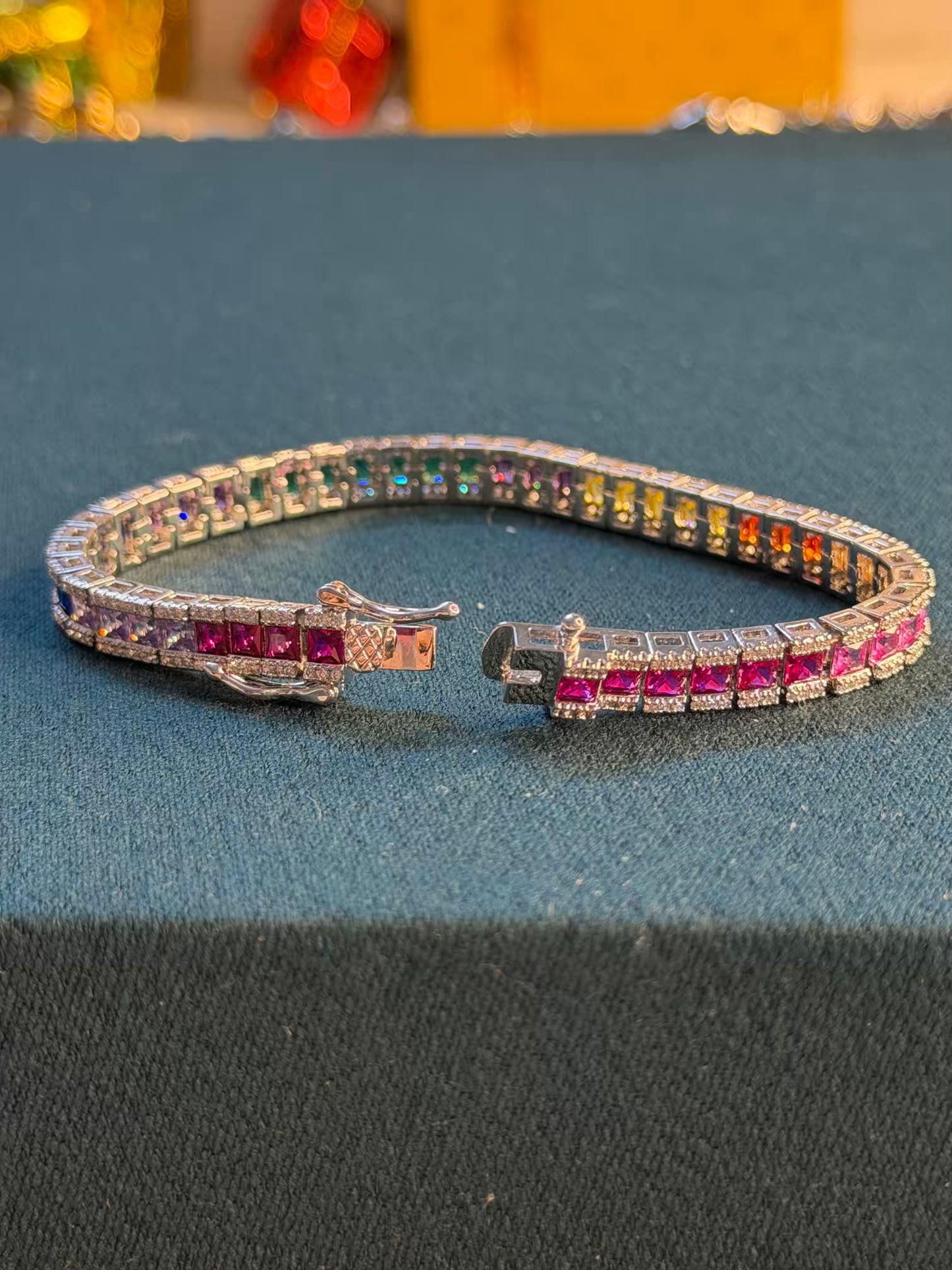Multicoloured Rainbow Sparkle Premium Rhodium Silver Plated Tennis Bracelet