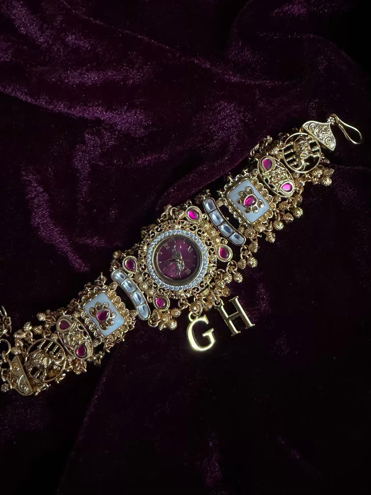 Burgundy Elephant Dial White Maharani Watch Design Heritage Bracelet ( Limited Edition )