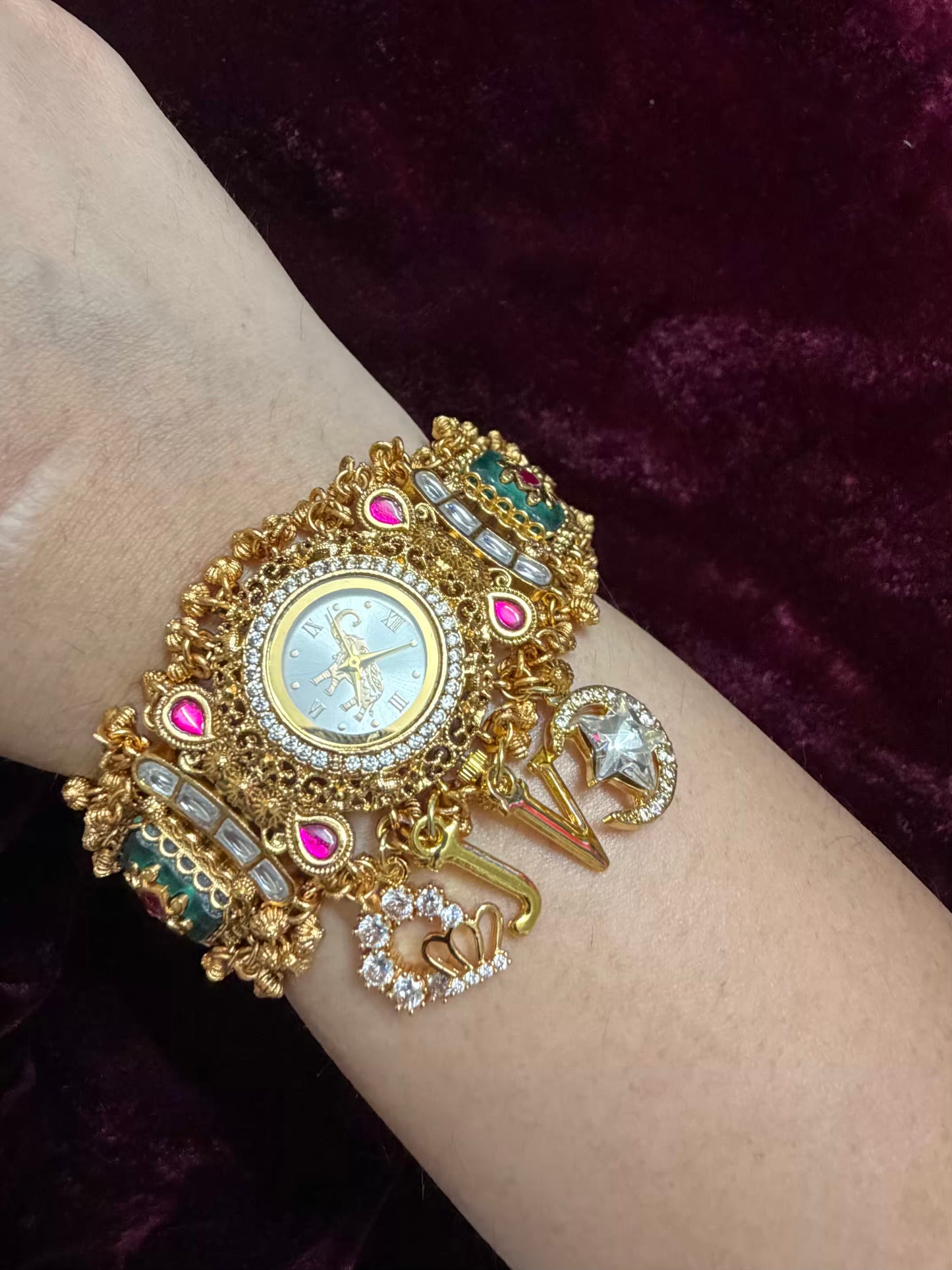 Elephant Dial Maharani Watch Heritage Bracelet with Crown and Moon