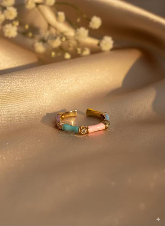 Pink Sky Blue Hexa Gold  Plated Premium Ring (Adjustable)