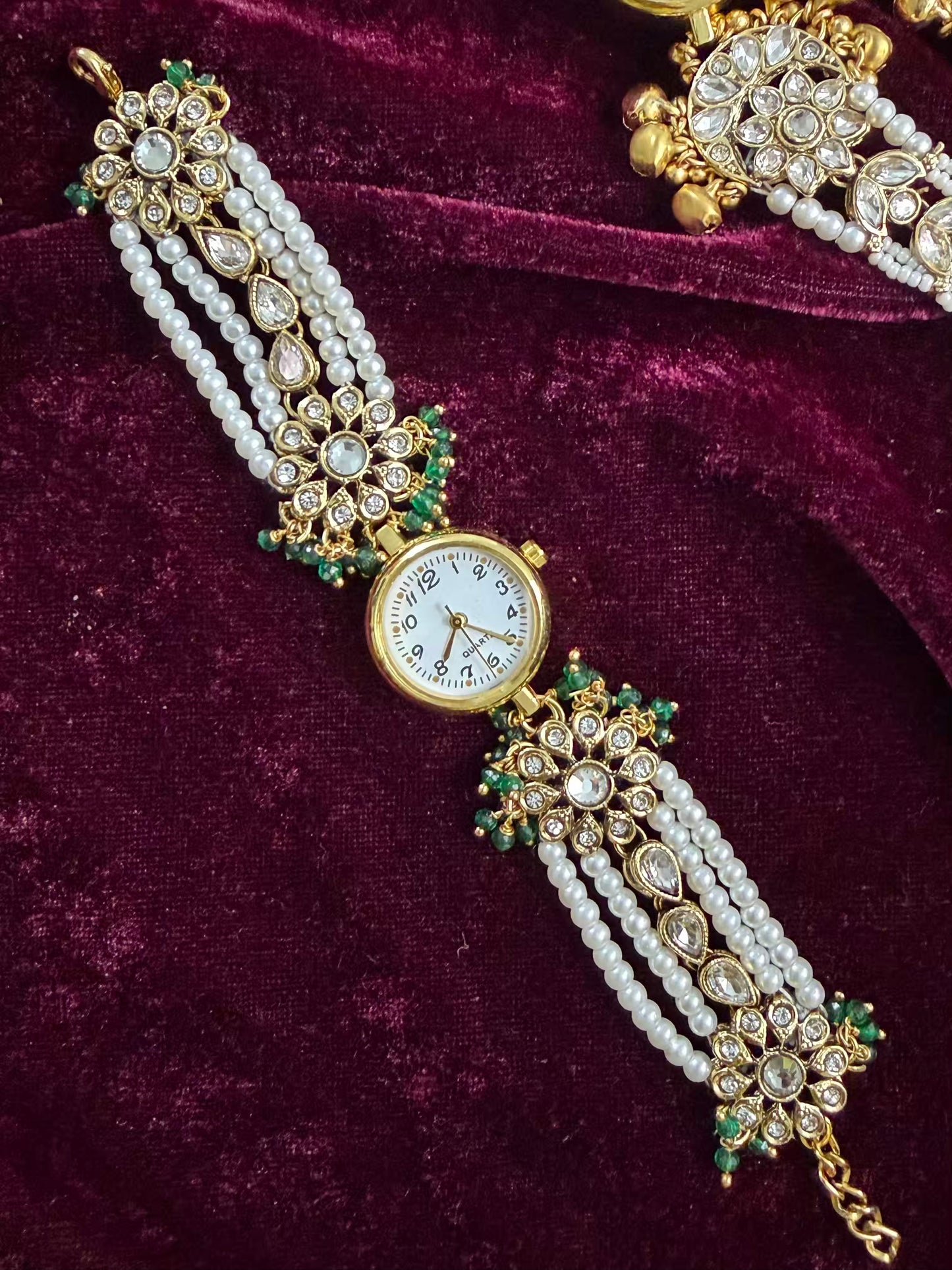 Kundan Green Gold Maharani Watch Design Heritage Bracelet