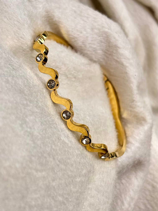 For Thin Wrist Minimal Studded Wave Bangle 18K Gold  plated Premium Bangle 2.2 - 2.4 Size