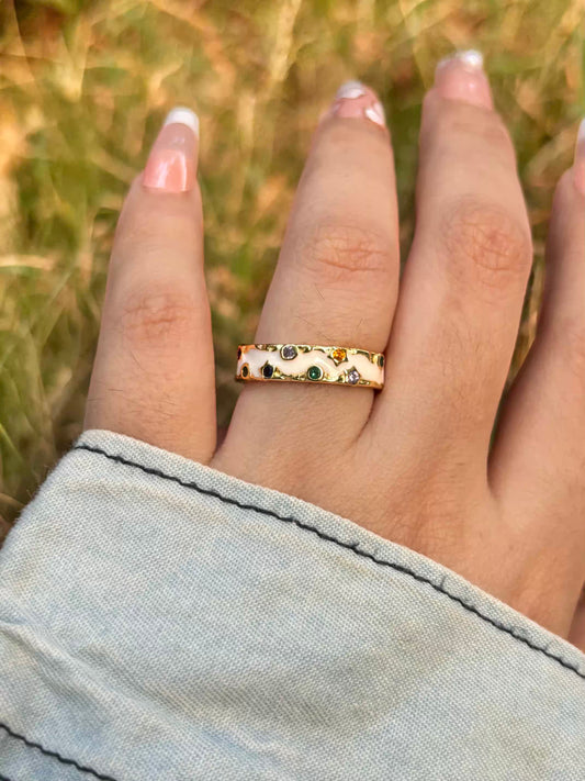 Colourful Studs White Band Ring - Adjustable