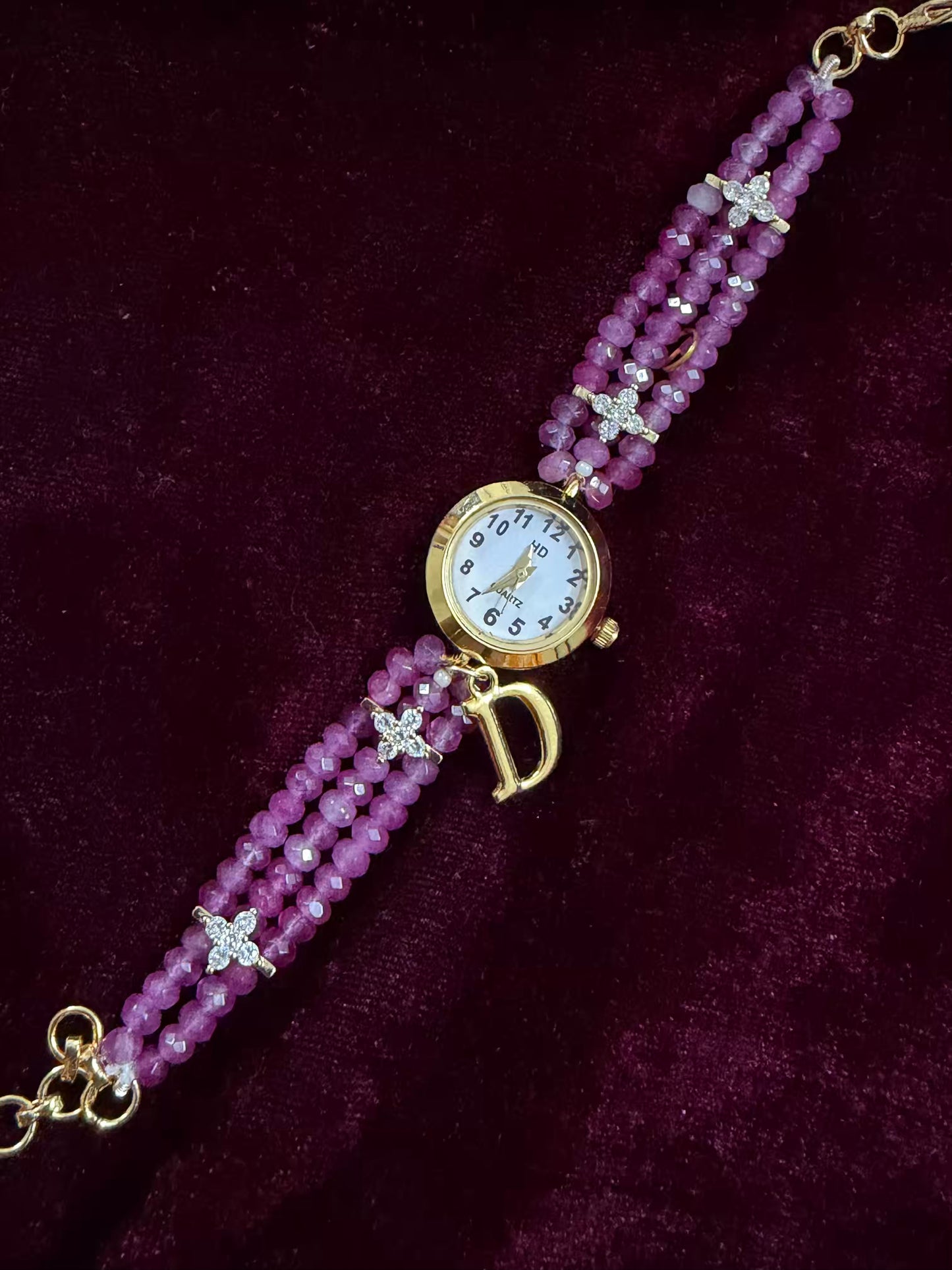 Magenta Crystal Beaded Affordable Maharani Kundan Watch Design Heritage Bracelet