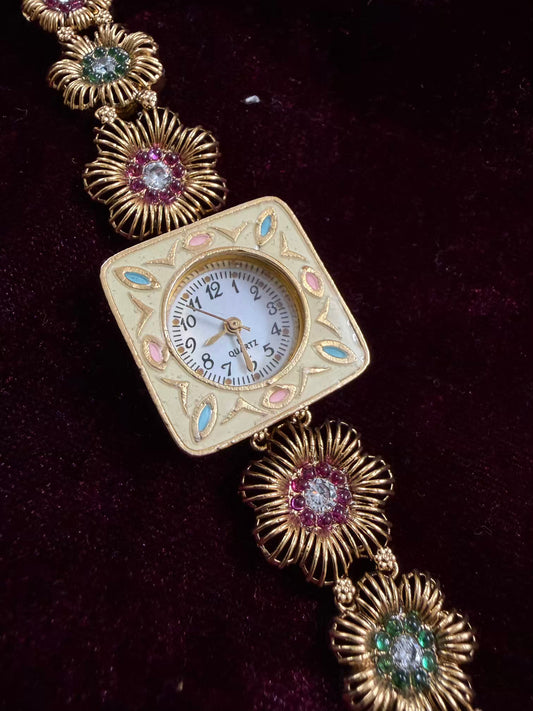 Square Dial Maharani Kundan Watch Design Heritage Bracelet