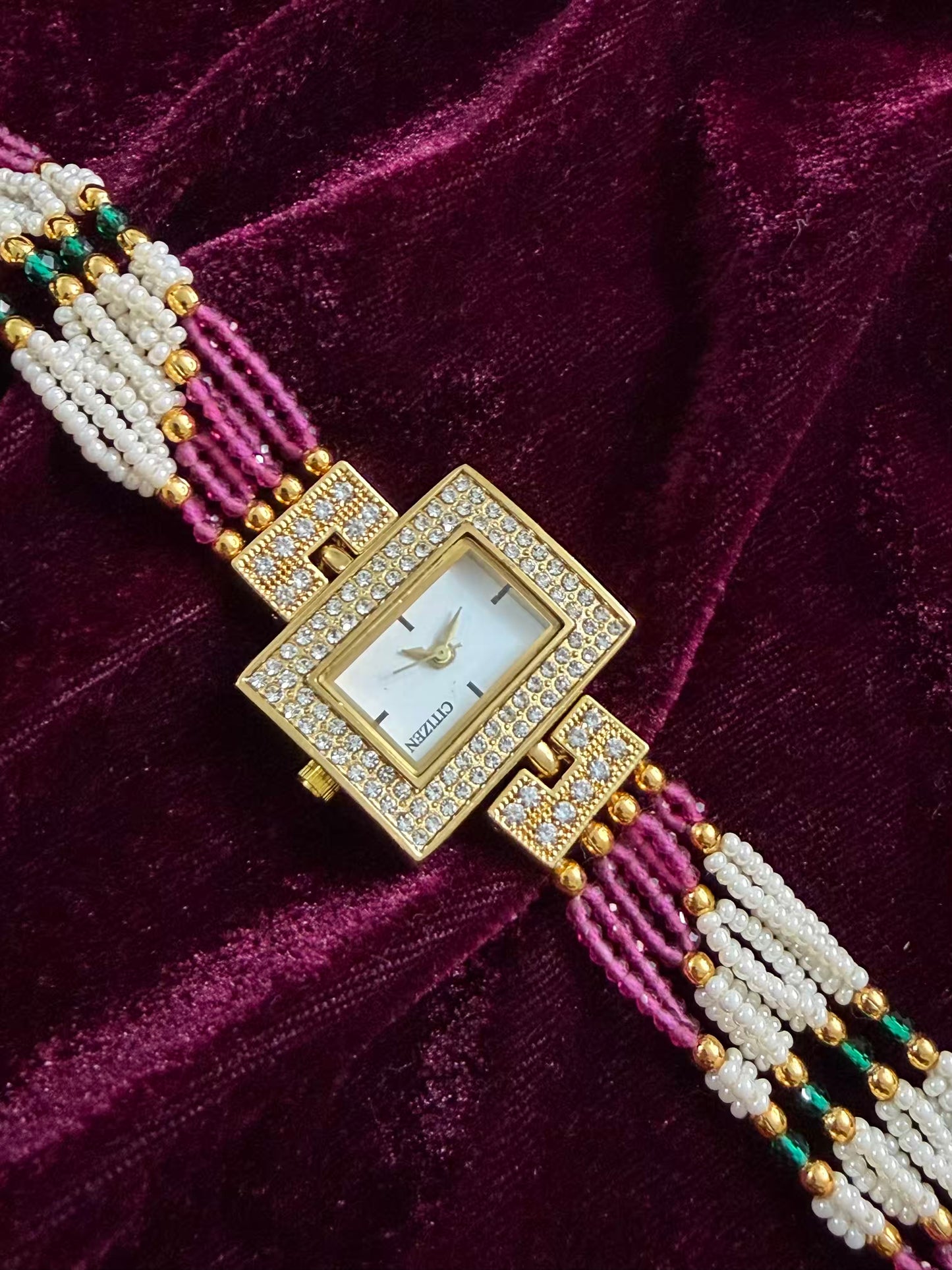 Square Dial Pink Gold Maharani Watch Design Heritage Bracelet