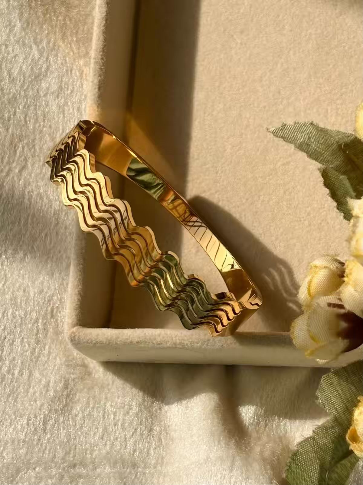 Waves Kada Bracelet Bangle - 22k Gold Plated