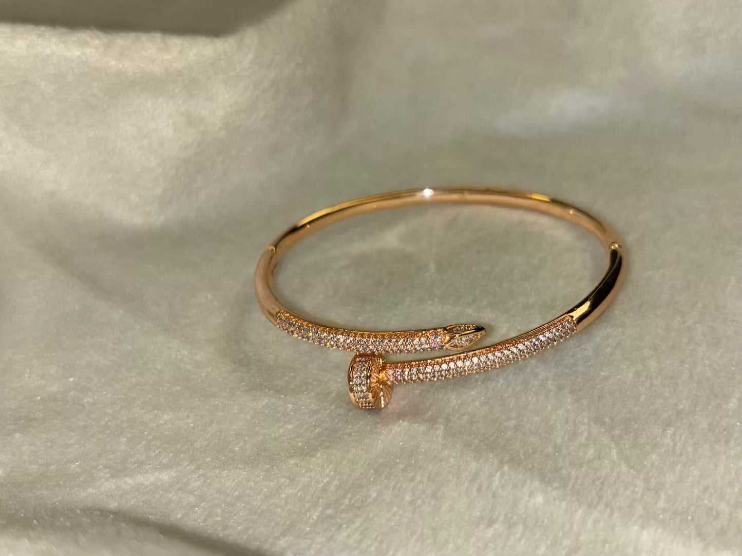 Nail Diamonds Loaded Premium Kada Bracelet Bangle - Rose Gold