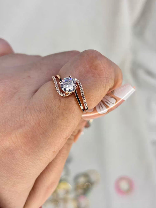 Double Layered Solitaire Ring - Rose Gold US size 7