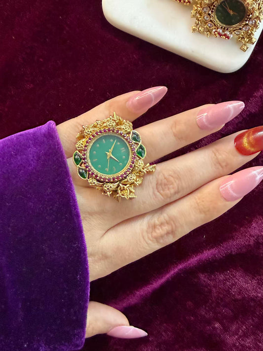 Green Pink Dial Maharani Watch Heritage Ring ( Adjustable)