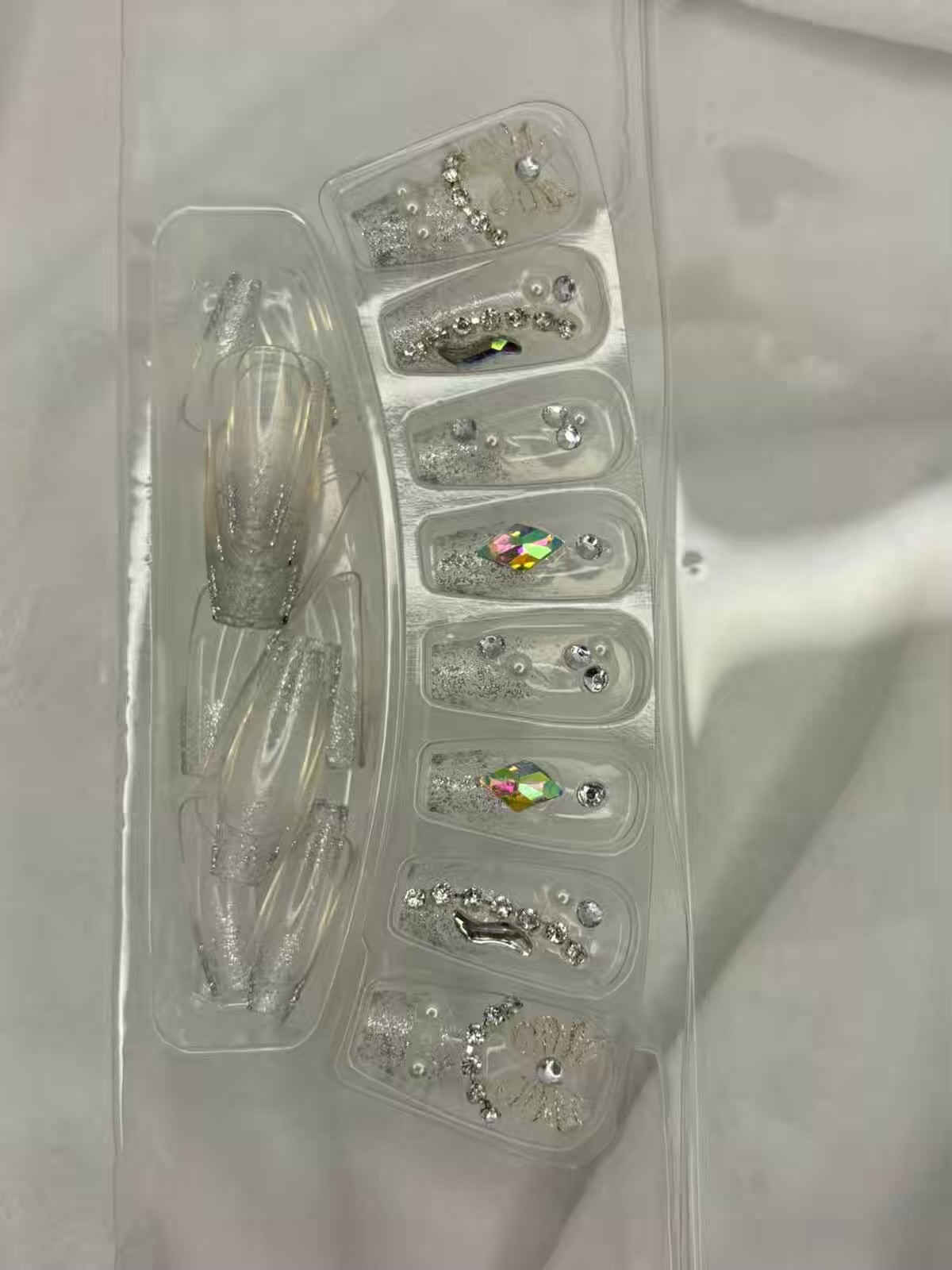 Transparent Shimmery Fancy Party Bridal Press On Nails ( Set of 24 )