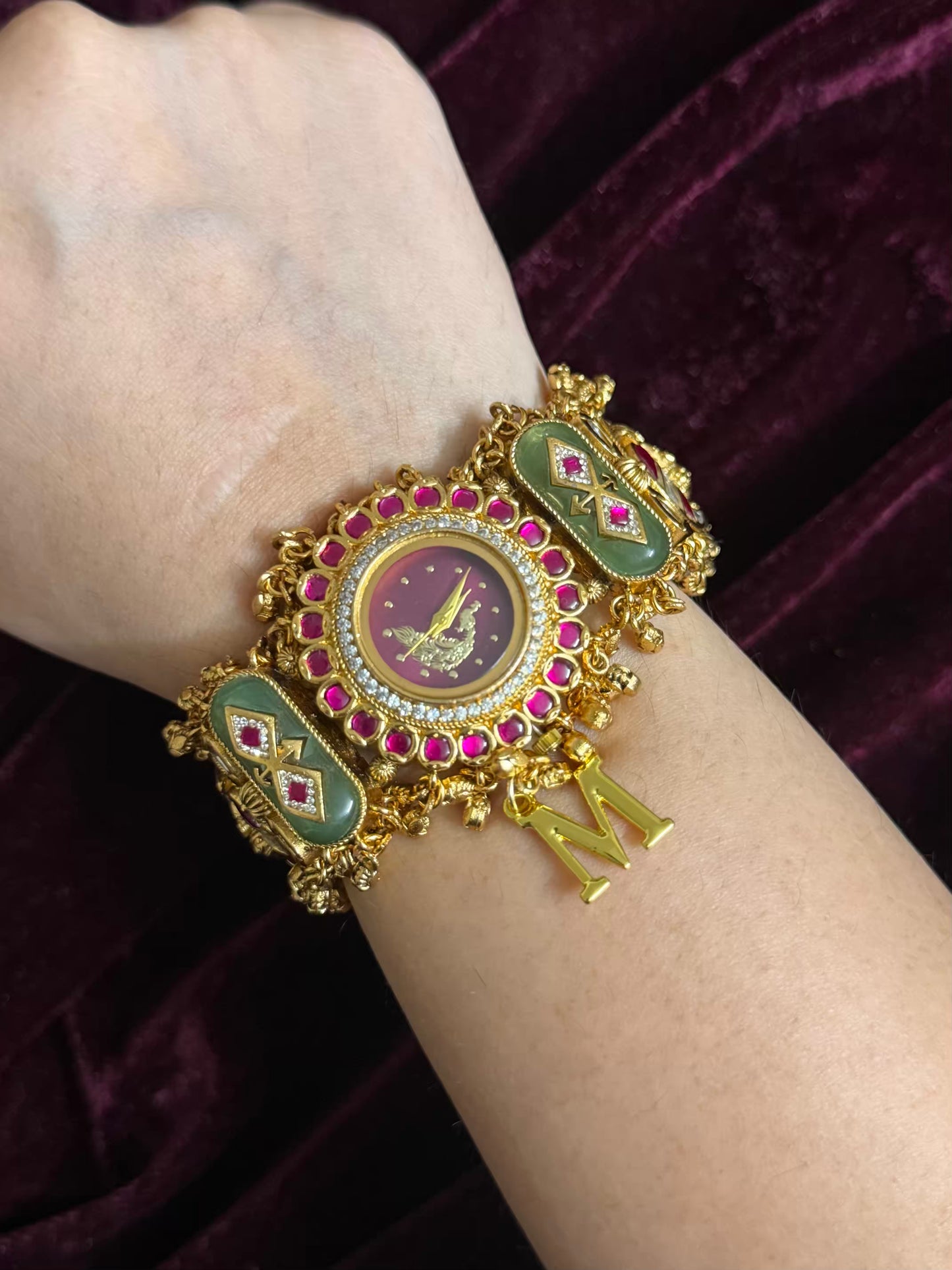 Burgundy Peacock Dial Maharani Watch Design Heritage Bracelet ( Limited Edition )