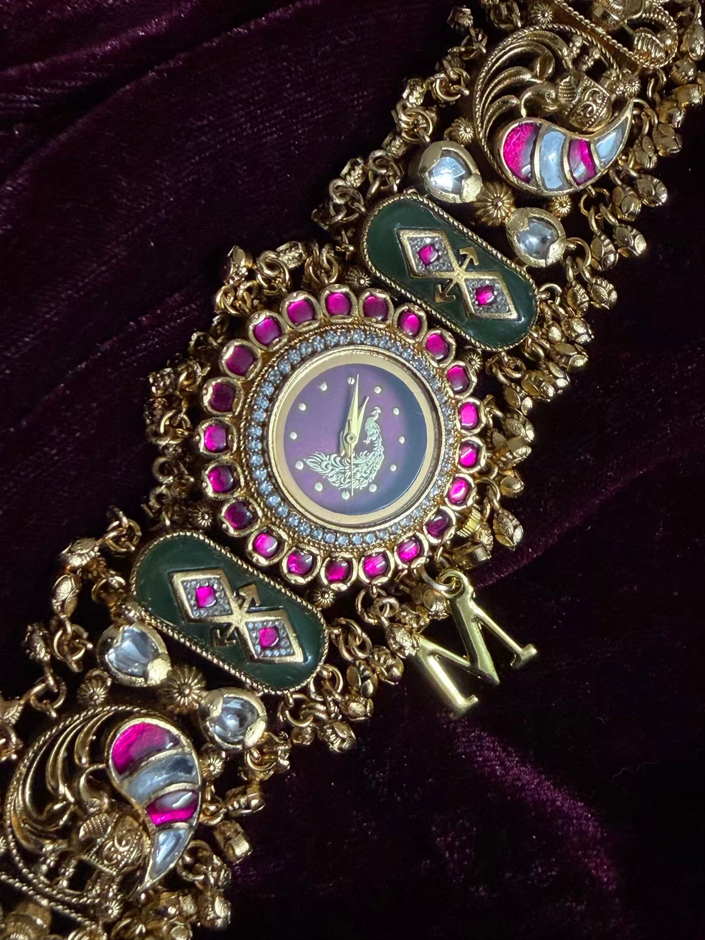 Burgundy Peacock Dial Maharani Watch Design Heritage Bracelet ( Limited Edition )