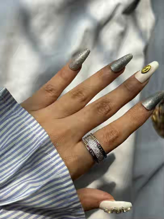 Premium Multicoloured Diamonds Band Ring ( Silver ) - Adjustable