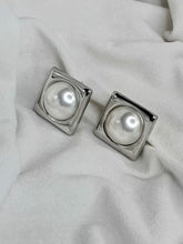 Load image into Gallery viewer, Silver Box Pearl Earrings Studs - Silver Plated
