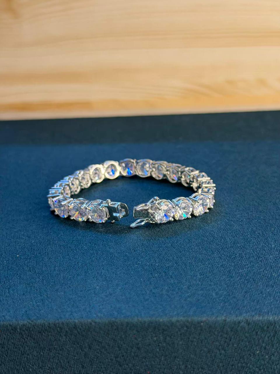 White Stone Round Shape Silver Plated Tennis Bracelet