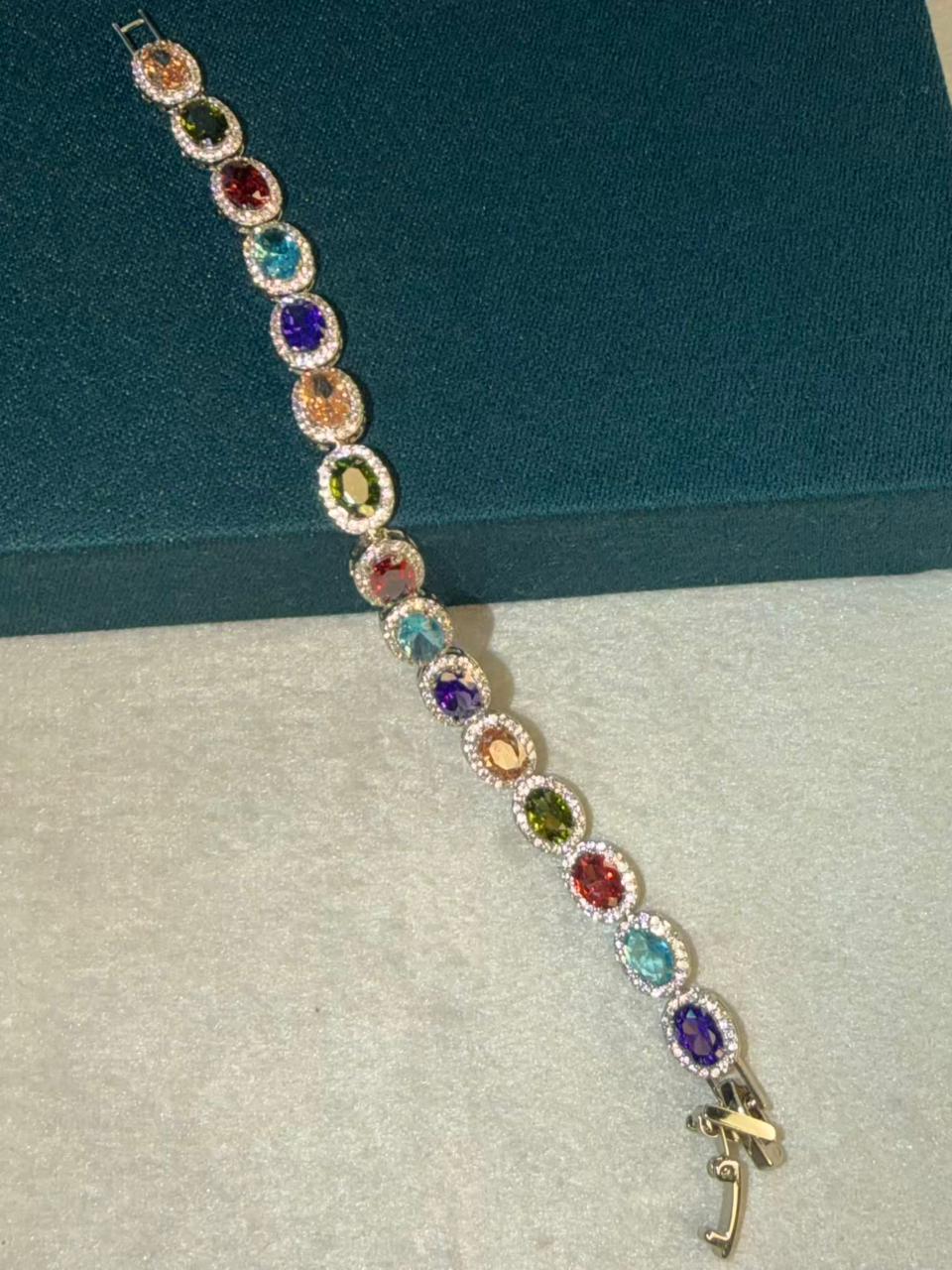 Multicolored Oval Stones Gold Plated Tennis Bracelet