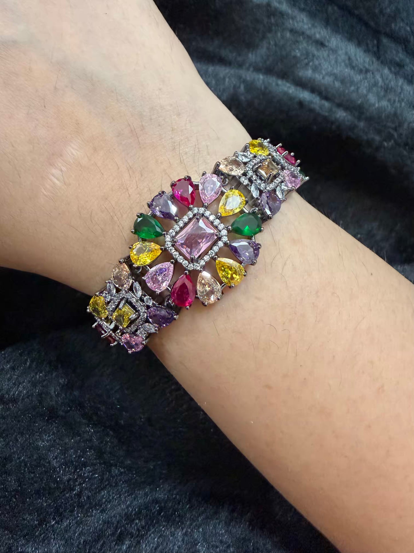 Colourful diamonds Shaped Plated Tennis Bracelet