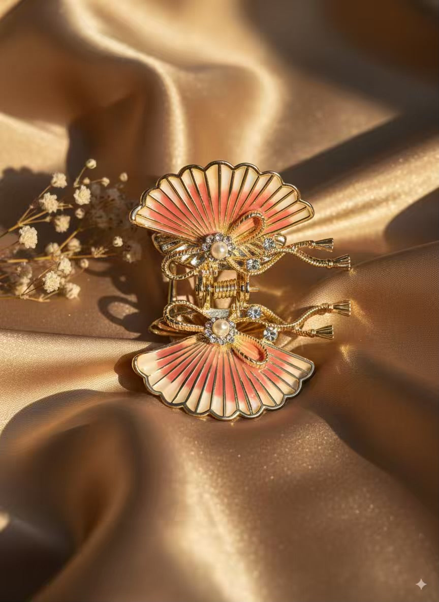 Pink Shade Fan Thread Premium Claw Clip - Gold Plated