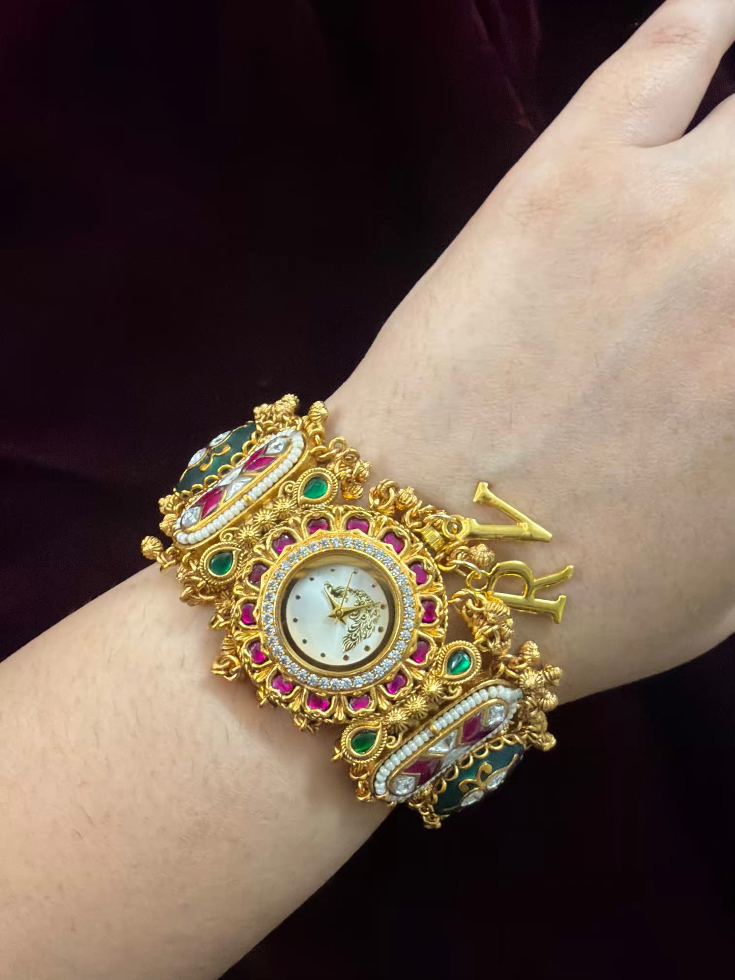 White Peacock Dial  Maharani Kundan Watch Design Heritage Bracelet