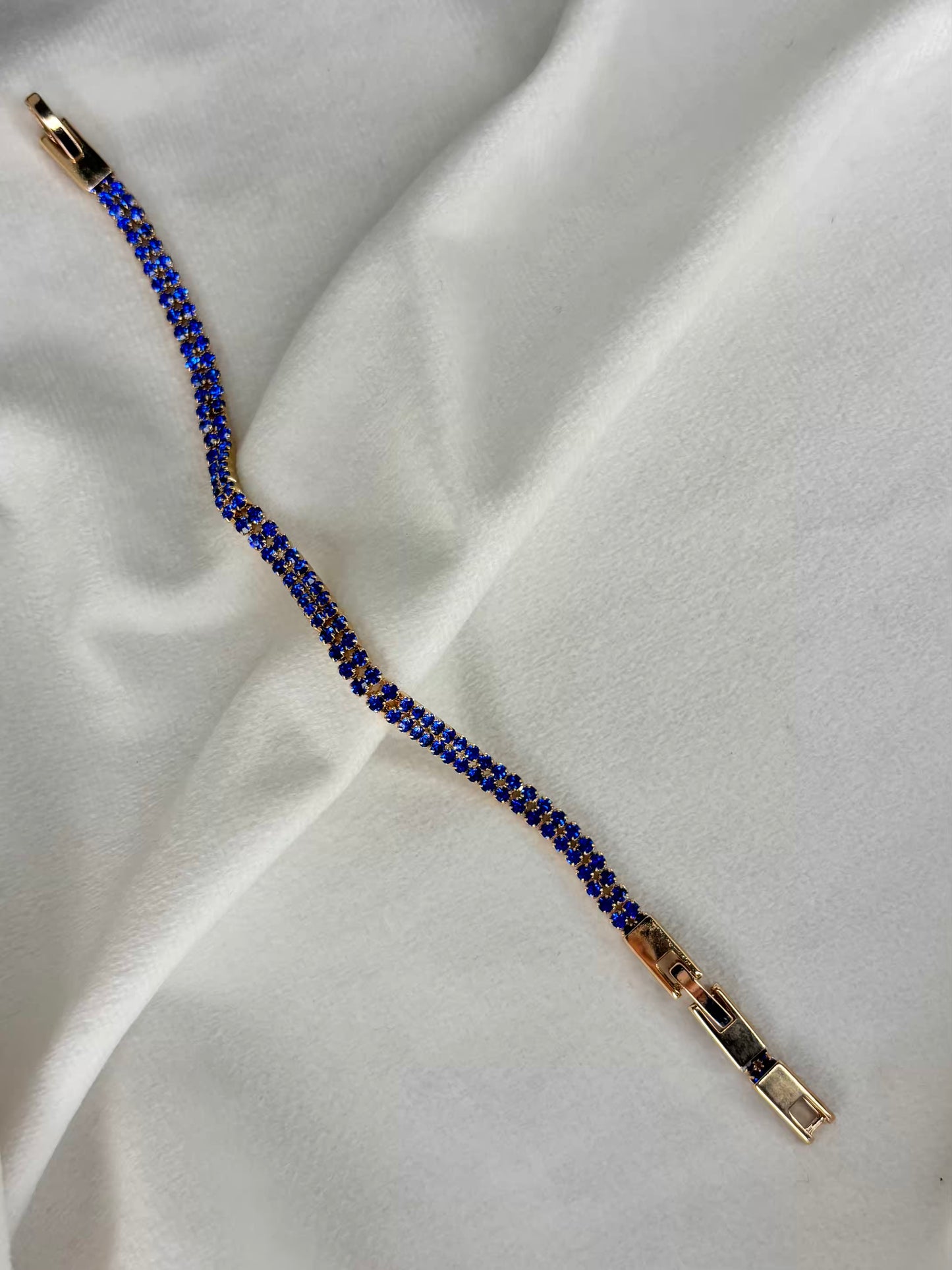 Bright Blue Tennis Bracelet with Loaded Diamonds - Gold Plated