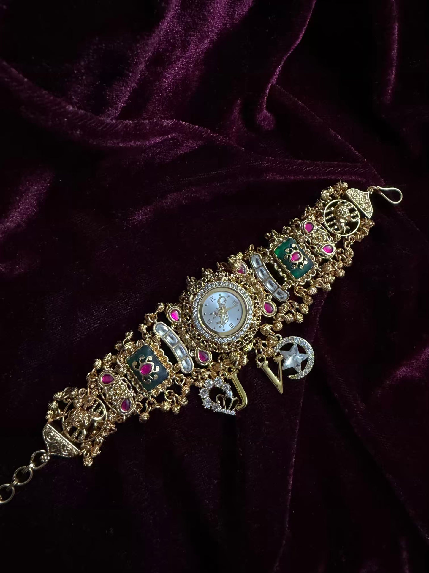 Elephant Dial Maharani Watch Heritage Bracelet with Crown and Moon