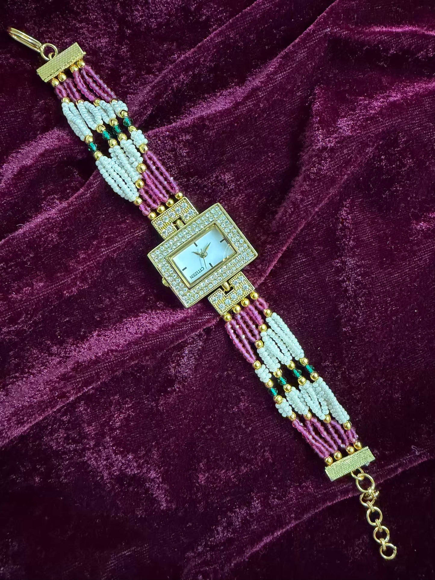Square Dial Pink Gold Maharani Watch Design Heritage Bracelet