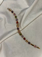 Load image into Gallery viewer, Colourful Oval Tennis Bracelet with Loaded Diamonds - Gold Plated
