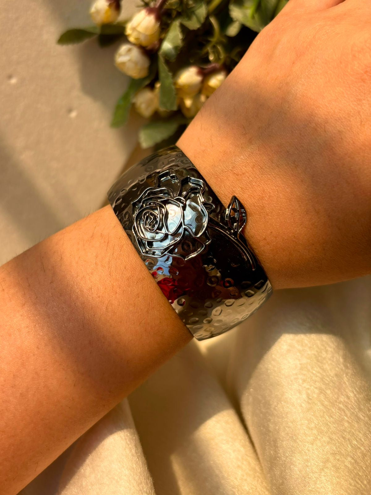 Nyx Black Rose Kada Bracelet Bangle - Nickel Plated
