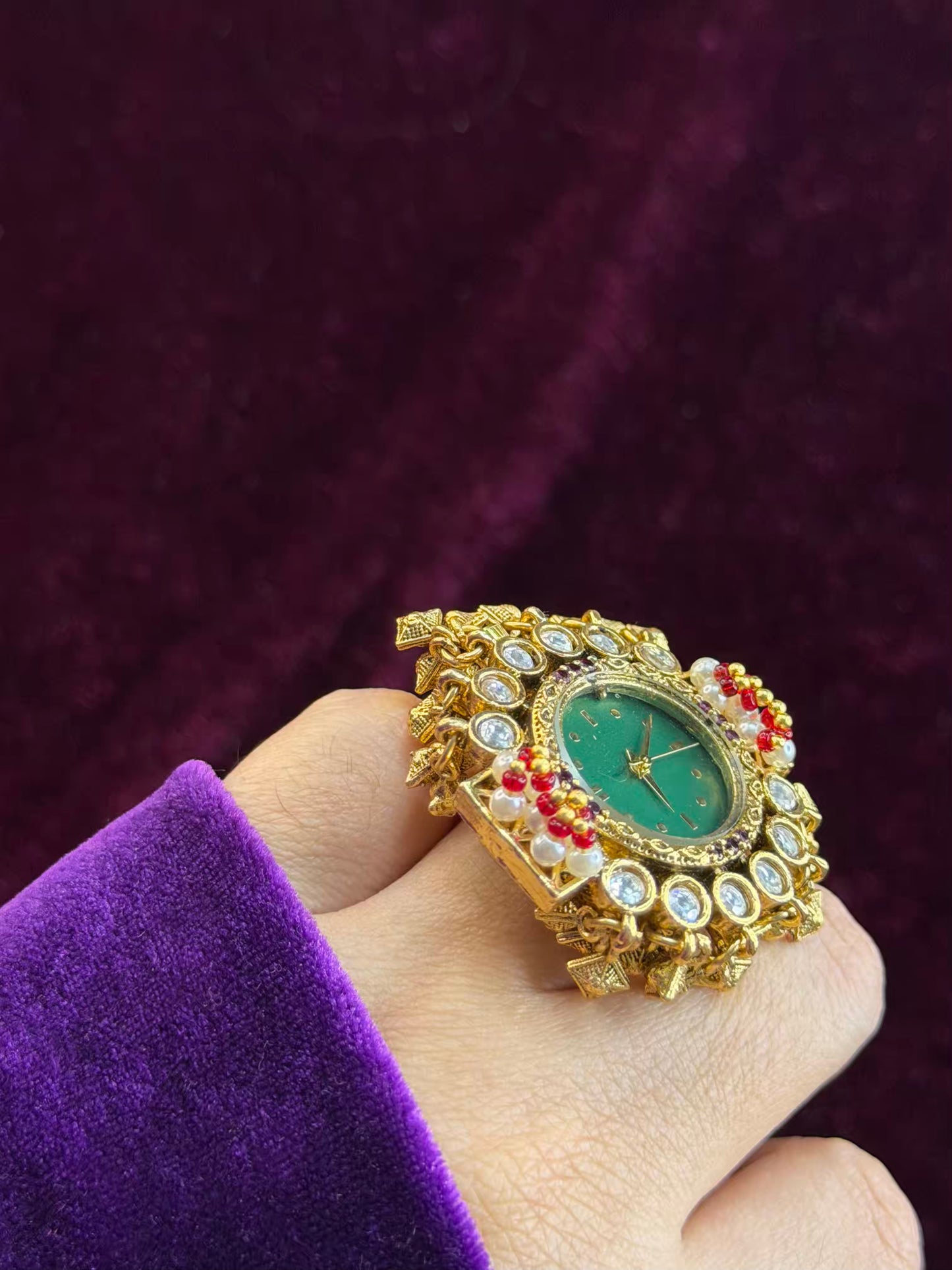 Green Dial Maharani Watch Heritage Ring ( Adjustable)