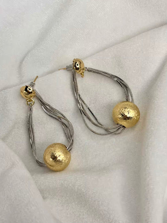 Gold Ball Pearls Hanging Earrings Studs - Gold Plated