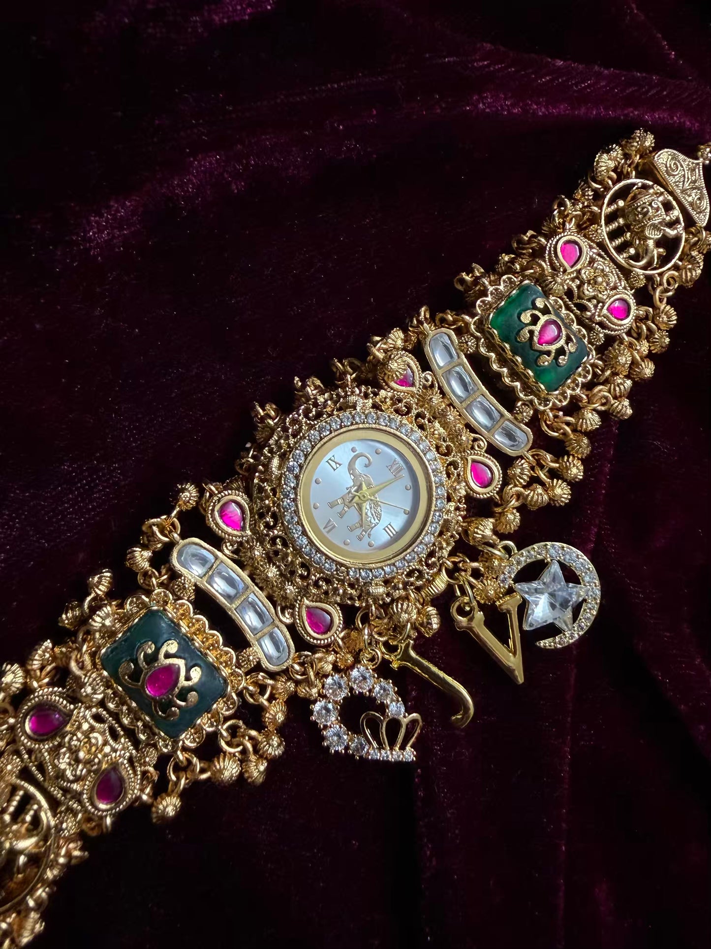 Elephant Dial Maharani Watch Heritage Bracelet with Crown and Moon