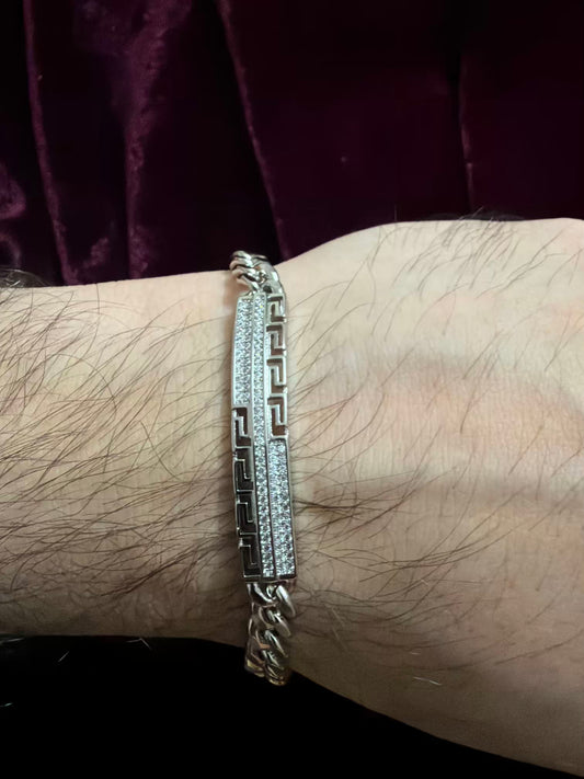 Kavach Diamond Men's Rakhi Bracelet - Silver Polish
