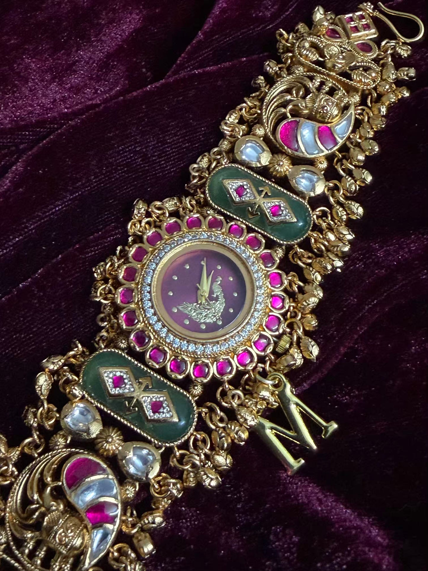 Burgundy Peacock Dial Maharani Watch Design Heritage Bracelet ( Limited Edition )