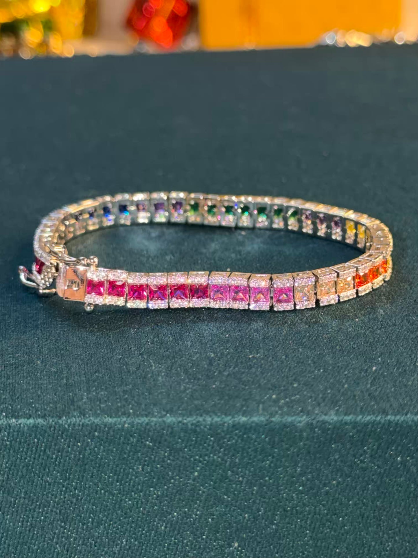 Multicoloured Rainbow Sparkle Premium Rhodium Silver Plated Tennis Bracelet