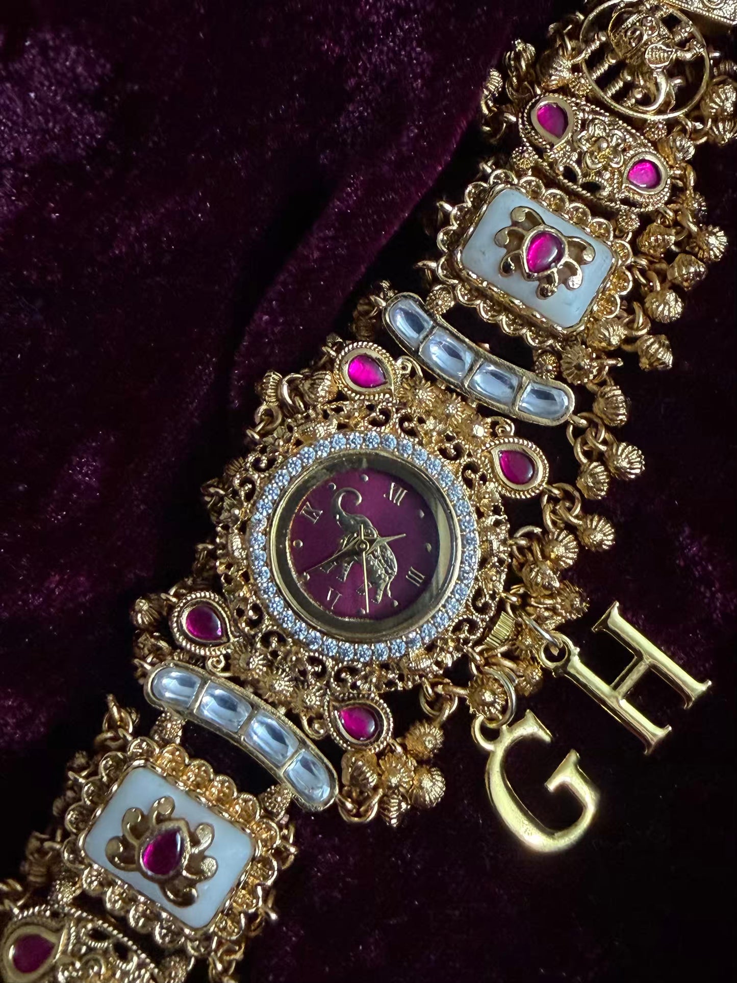 Burgundy Elephant Dial White Maharani Watch Design Heritage Bracelet ( Limited Edition )