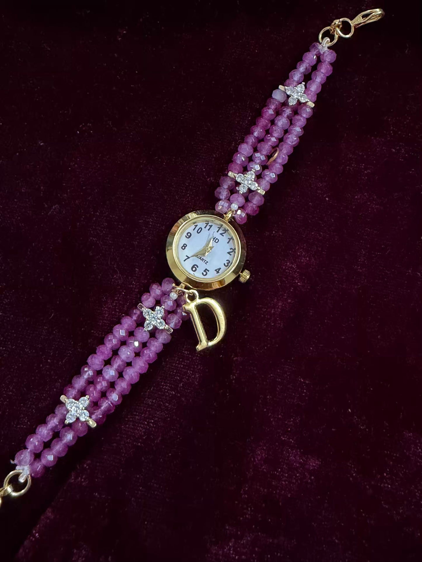Magenta Crystal Beaded Affordable Maharani Kundan Watch Design Heritage Bracelet