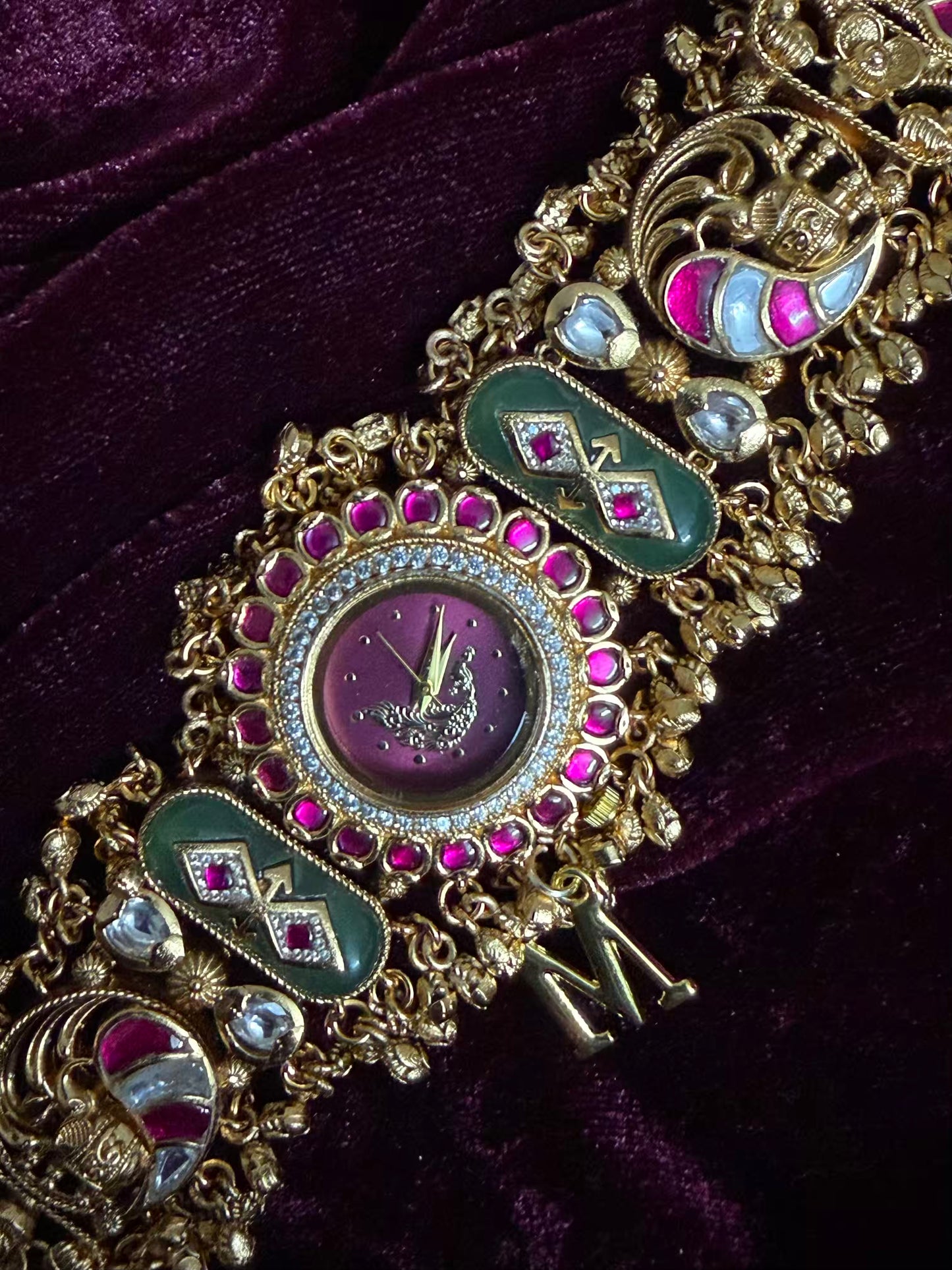 Burgundy Peacock Dial Maharani Watch Design Heritage Bracelet ( Limited Edition )