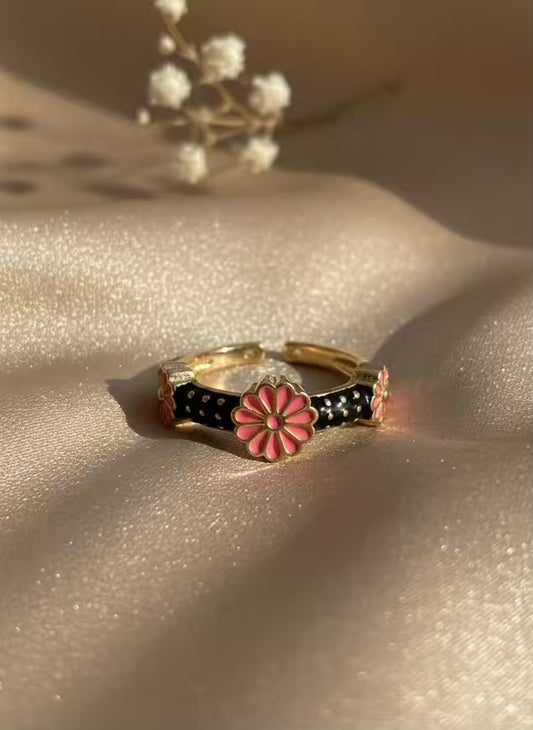Pink Sunflower Gold Plated Premium Ring (Adjustable)